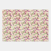 赤面ピンクウォーターカラーフローラ金ゴールドグラム ラッピングペーパーシート (正面2)