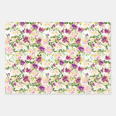 赤面ピンクウォーターカラーフローラ金ゴールドグラム ラッピングペーパーシート (正面)