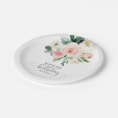 赤面ピンクウォーターカラーフローラ80誕生日 ペーパープレート (アングル)