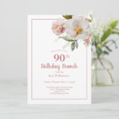 赤面ピンクウォーターカラーフローラ90th誕生日ブランチ 招待状 (スタンド正面)