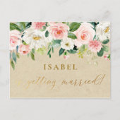 赤面ピンクウォーターカラーフローラ&クラフトブライダルシャワー ポストカード (正面)