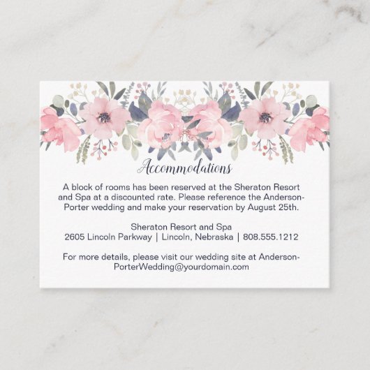 赤面ピンクウォーターカラーフローラ |ピンク エンクロージャーカード (正面)