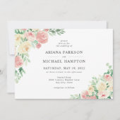 赤面ピンクウォーターカラーフローラ 招待状 (正面)