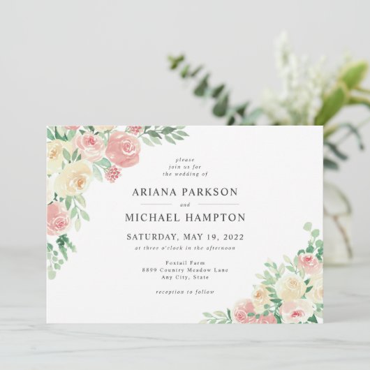 赤面ピンクウォーターカラーフローラ 招待状 (スタンド正面)