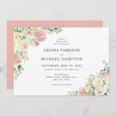 赤面ピンクウォーターカラーフローラ 招待状 (正面/裏面)