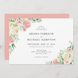 赤面ピンクウォーターカラーフローラ 招待状