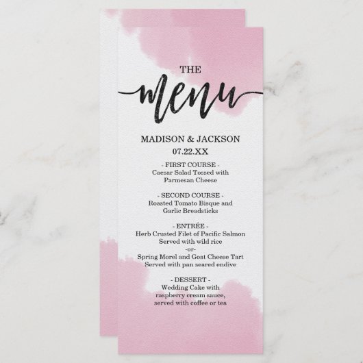 赤面ピンクウォーターカラーブラシストロ結婚ークのメニュー メニュー (正面/裏面)