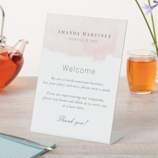 赤面ピンクウォーターカラーヘアメイクアップサロンへようこそ 台座サイン (インサイチュ)