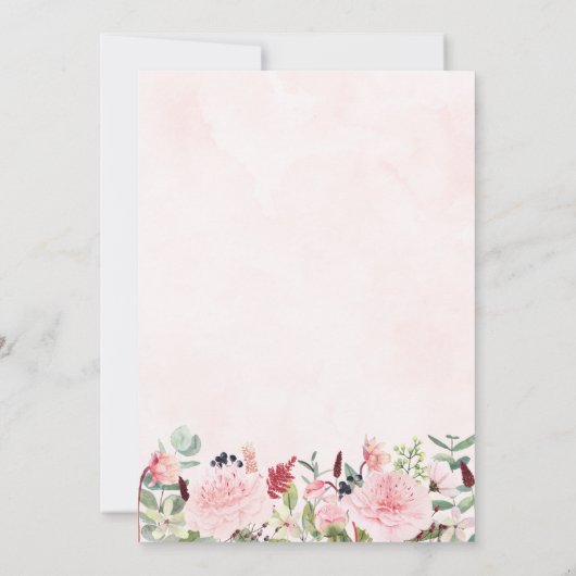 赤面ピンクウォーターカラーベビーイン開花ベビーシャワー 招待状 (裏面)