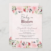 赤面ピンクウォーターカラーベビーイン開花ベビーシャワー 招待状 (正面/裏面)