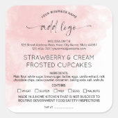 赤面ピンクウォーターカラーホームベーカリー食品成分 スクエアシール (正面)