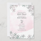 赤面ピンクウォーターカラーボタニカルシックブライダルシャワー 招待状 (正面)