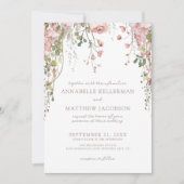 赤面ピンクウォーターカラーボタニカルフローラ結婚ズ 招待状 (正面)