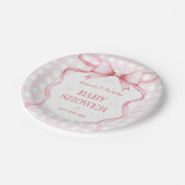赤面ピンクウォーターカラーボーギンガムベビーガールシャワー ペーパープレート (アングル)