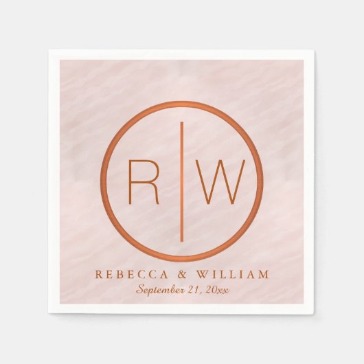 赤面ピンクウォーターカラーモノグラ結婚ムの供給 スタンダードカクテルナプキン (正面)