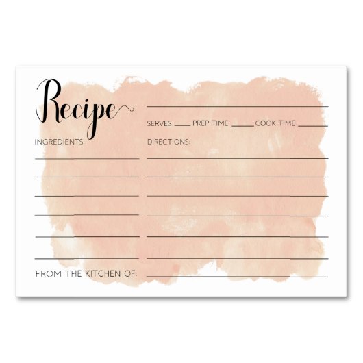 赤面ピンクウォーターカラーレシピカードブライダルシャワー テーブルナンバー (正面)