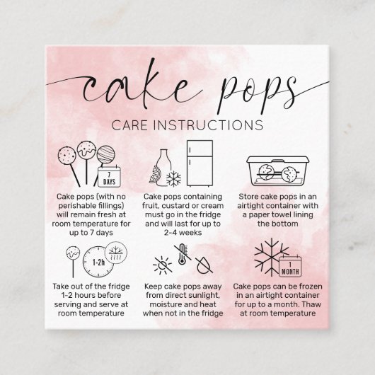 赤面ピンクウォーターカラーロゴケーキポップカー気にド スクエア名刺 (正面)