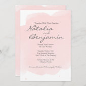 赤面ピンクウォーターカラーロマンチック結婚式招待状 招待状 (正面/裏面)