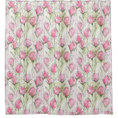 赤面ピンクウォーターカラーローズバッド シャワーカーテン (正面)