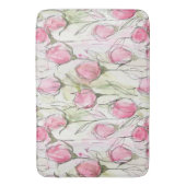 赤面ピンクウォーターカラーローズバッド バスマット (正面縦)