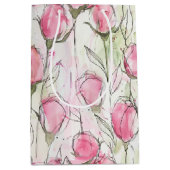 赤面ピンクウォーターカラーローズバッド ミディアムペーパーバッグ (正面)