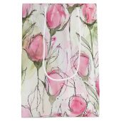 赤面ピンクウォーターカラーローズバッド ミディアムペーパーバッグ (裏面)