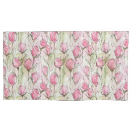 赤面ピンクウォーターカラーローズバッド 枕カバー