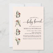 赤面ピンクウォーターカラーワイルドフラワーベビーブランチ 招待状 (正面)