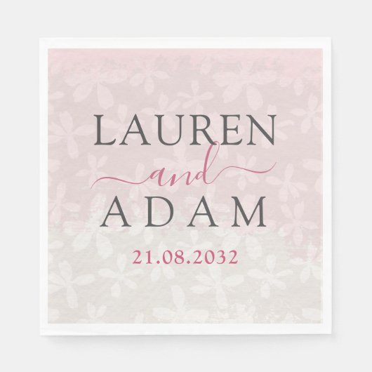 赤面ピンクウォーターカラーワイルドフラワー結婚ズ スタンダードランチョンナプキン (正面)