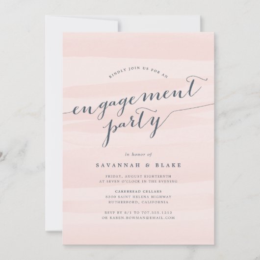 赤面ピンクウォーターカラー婚約パーティ招待状 招待状 (正面)