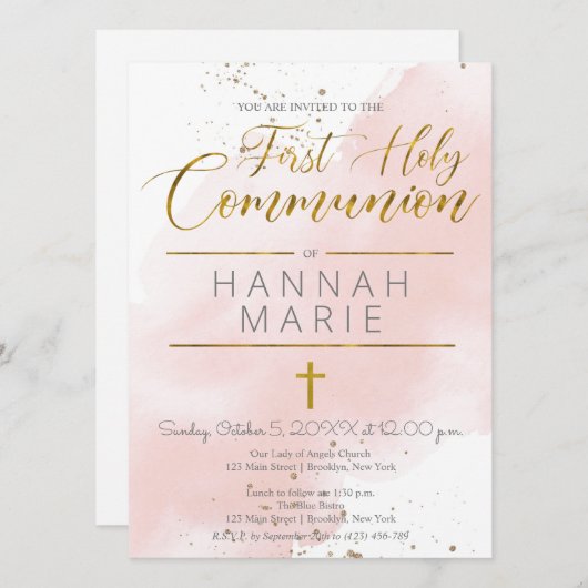 赤面ピンクウォーターカラー招待状 招待状 (正面/裏面)