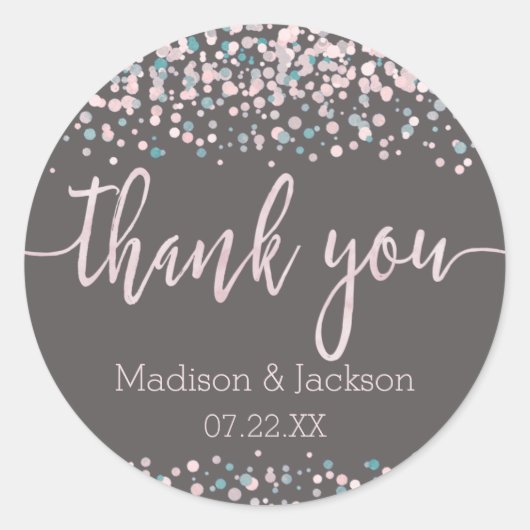 赤面ピンクウォーターカラー紙吹雪結婚式の引き出物 ラウンドシール (正面)