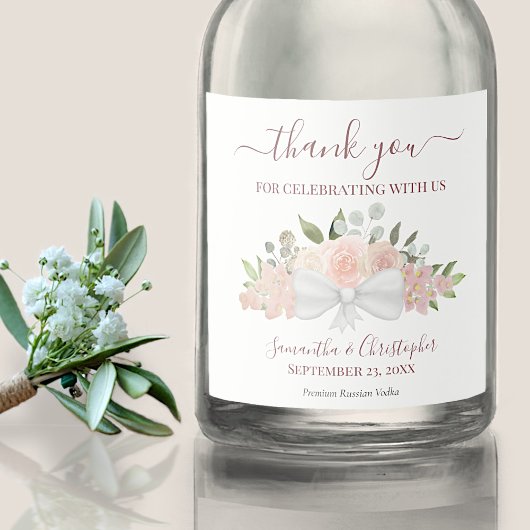赤面ピンクウォーターカラー結婚ブーケありがとう リキュールボトルラベル