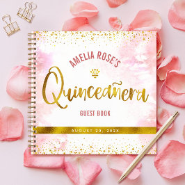 赤面ピンクウォーターカラー金ゴールドキンセアニラゲストブック ノートブック