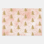 赤面ピンクウォーターカラー金ゴールドクリスマスツリー ラッピングペーパーシート (正面)