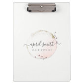 赤面ピンクウォーターカラー金ゴールドサークルフローラリース クリップボード (正面)