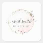 赤面ピンクウォーターカラー金ゴールドサークルフローラリース スクエアシール (正面)