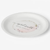 赤面ピンクウォーターカラー金ゴールドサークルフローラリース ペーパープレート (アングル)