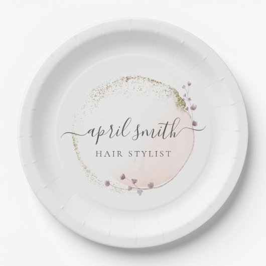 赤面ピンクウォーターカラー金ゴールドサークルフローラリース ペーパープレート (正面)
