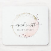 赤面ピンクウォーターカラー金ゴールドサークルフローラリース マウスパッド (正面)