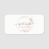 赤面ピンクウォーターカラー金ゴールドサークルフローラリース 名札 (正面)