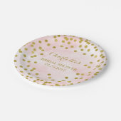 赤面ピンクウォーターカラー金ゴールド紙吹雪ブライダルシャワー ペーパープレート (アングル)