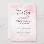 赤面ピンクウォーターカラー金ゴールド30歳の誕生日パーティー 招待状 (正面)
