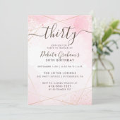 赤面ピンクウォーターカラー金ゴールド30歳の誕生日パーティー 招待状 (スタンド正面)