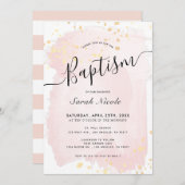 赤面ピンクウォーターカラー金ゴールド（ばちゃばちゃ）跳ねるガールバプテスマ 招待状 (正面/裏面)