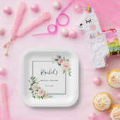 赤面ピンクウォーターカラー開花ブライダルシャワー ペーパープレート (パーティー)