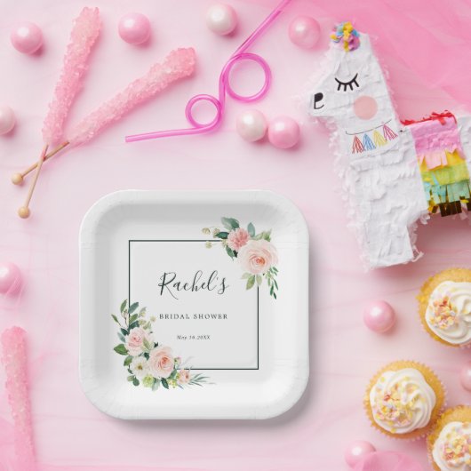 赤面ピンクウォーターカラー開花ブライダルシャワー ペーパープレート (パーティー)