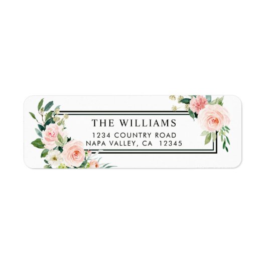 赤面ピンクウォーターカラー開花差出人住所 ラベル (正面)