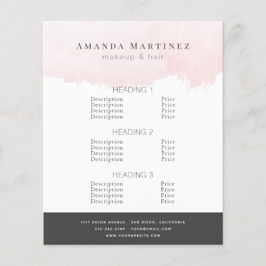 赤面ピンクウォーターカラー髪のサロンメイクアップアーティスト チラシ (正面)