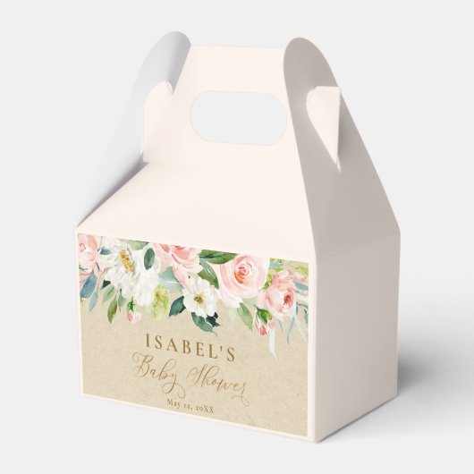 赤面ピンクウォーターカラー&クラフトグリーン素朴リーベビー フェイバーボックス (正面サイド)